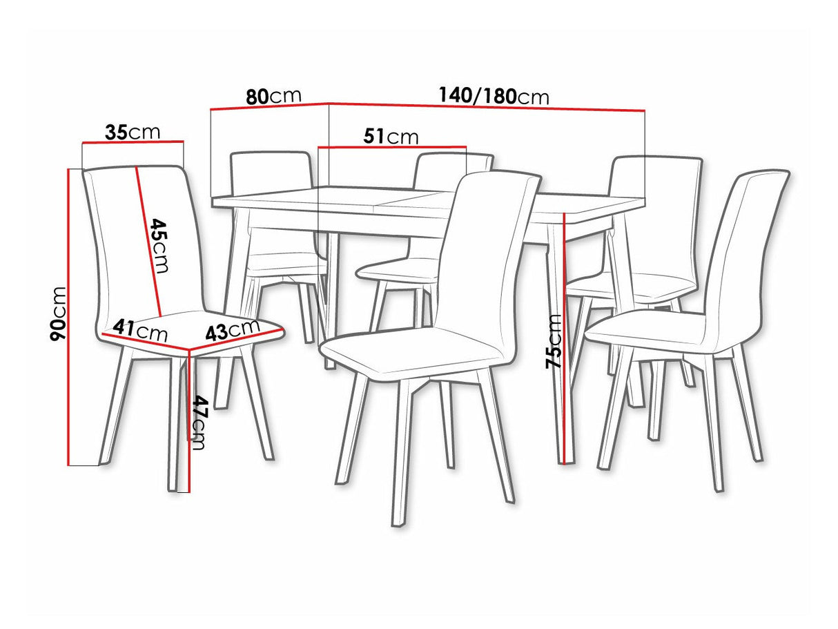 Étkezőgarnitúra 24 (OSLO 6 + LUNA 2) III, Asztal színe: Grandson tölgy + Fekete, Kárpit: Kronos 7