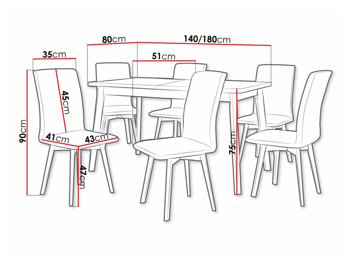 Étkezőgarnitúra 24 (OSLO 6 + LUNA 2) III, Asztal színe: Grandson tölgy + Fekete, Kárpit: Kronos 22