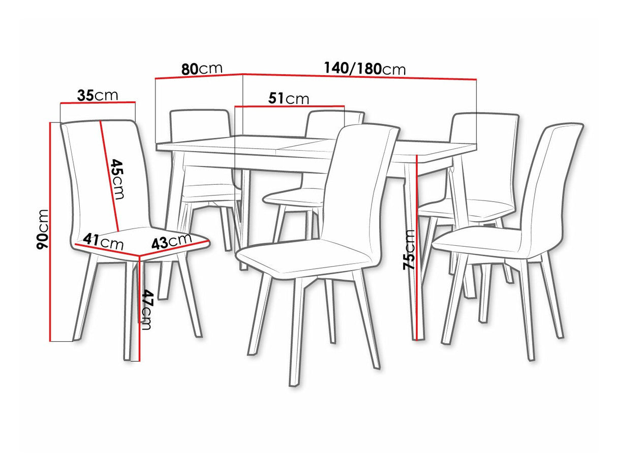 Étkezőgarnitúra 24 (OSLO 6 + LUNA 2) III, Asztal színe: Sonoma tölgy + Fekete, Kárpit: Kronos 7