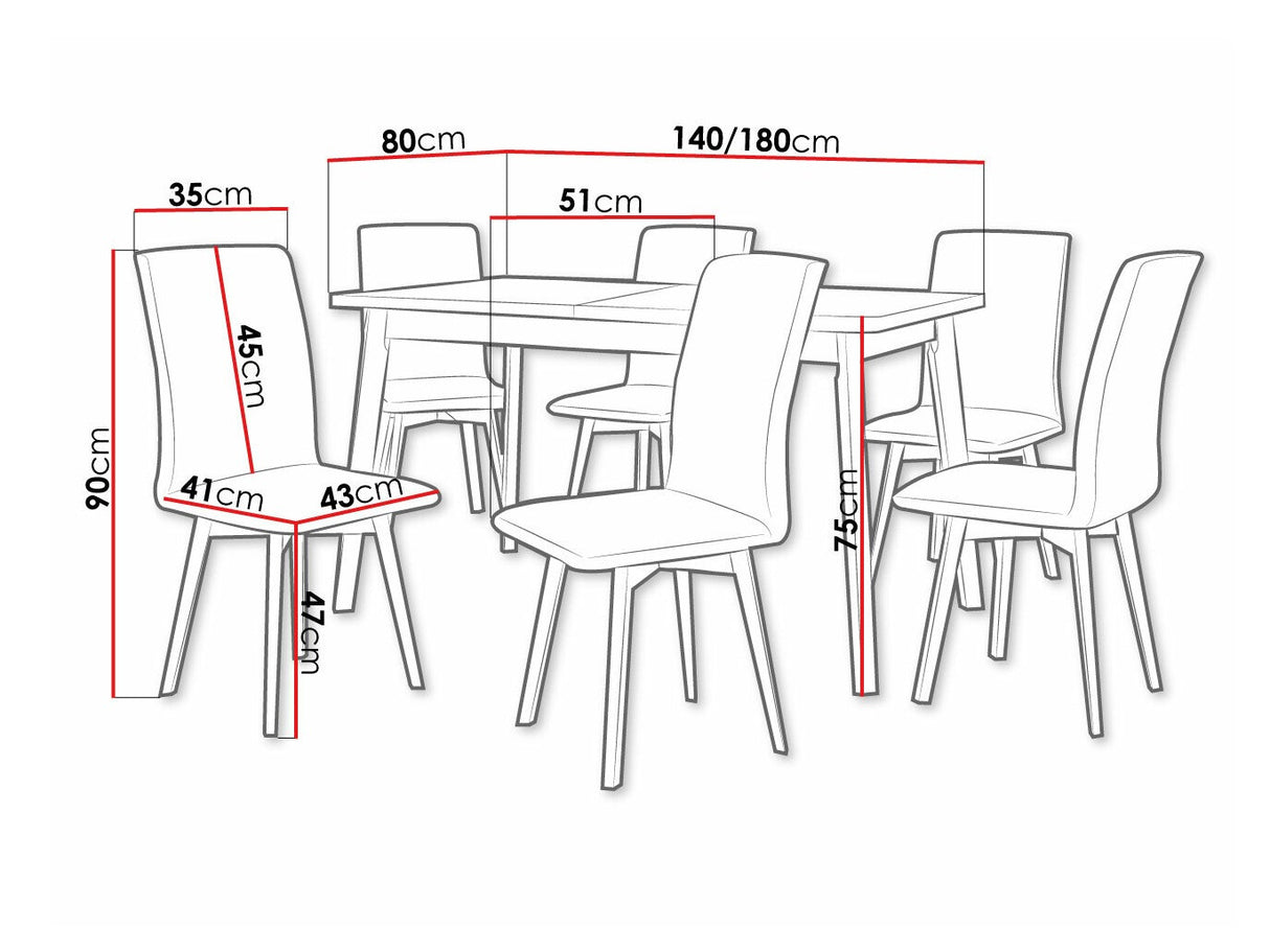Étkezőgarnitúra 24 (OSLO 6 + LUNA 2) III, Asztal színe: Sonoma tölgy + Fekete, Kárpit: Kronos 22