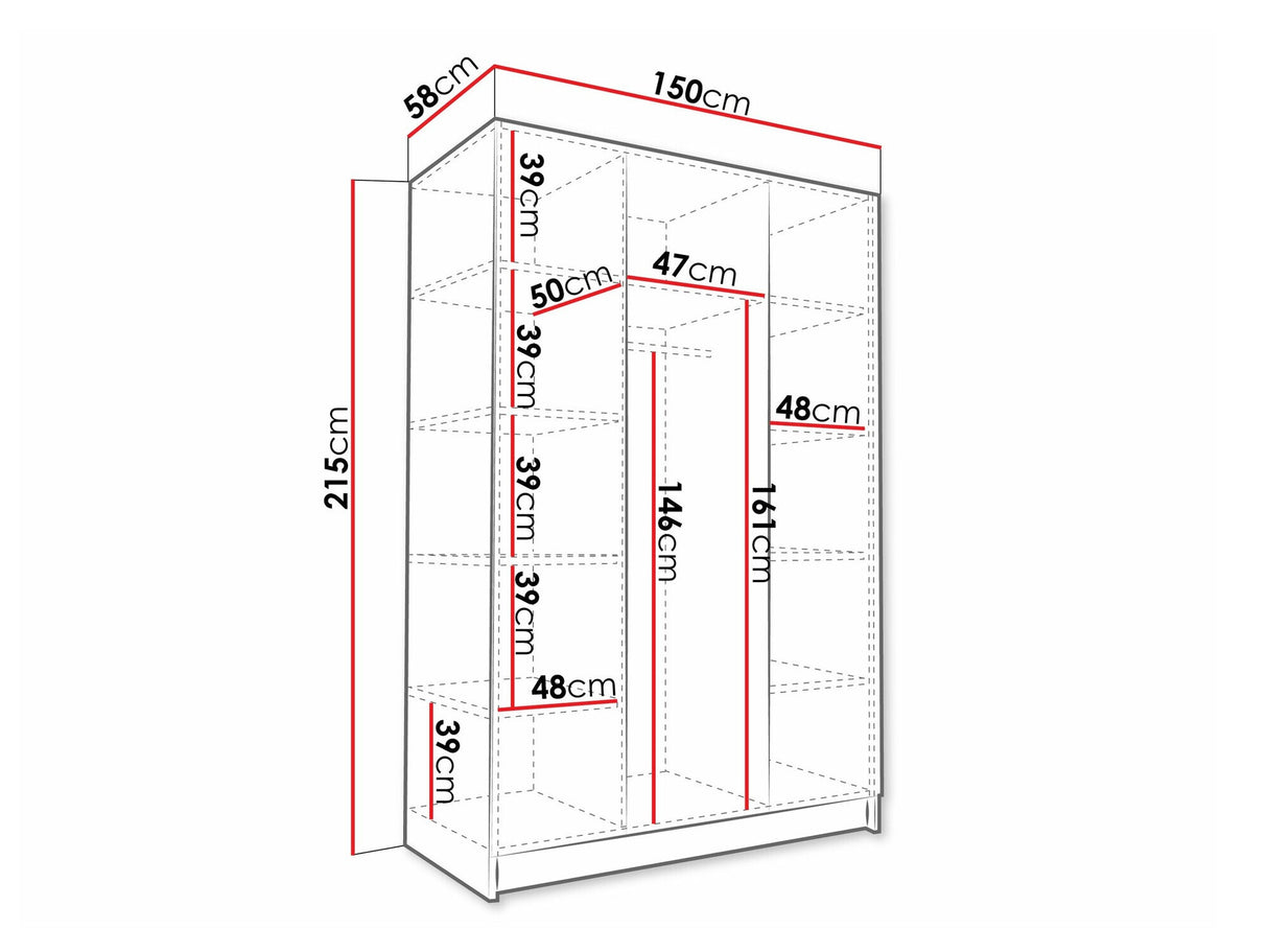 Gardróbszekrény Szafa CALIA III, Szín: Fényes fa + Fekete