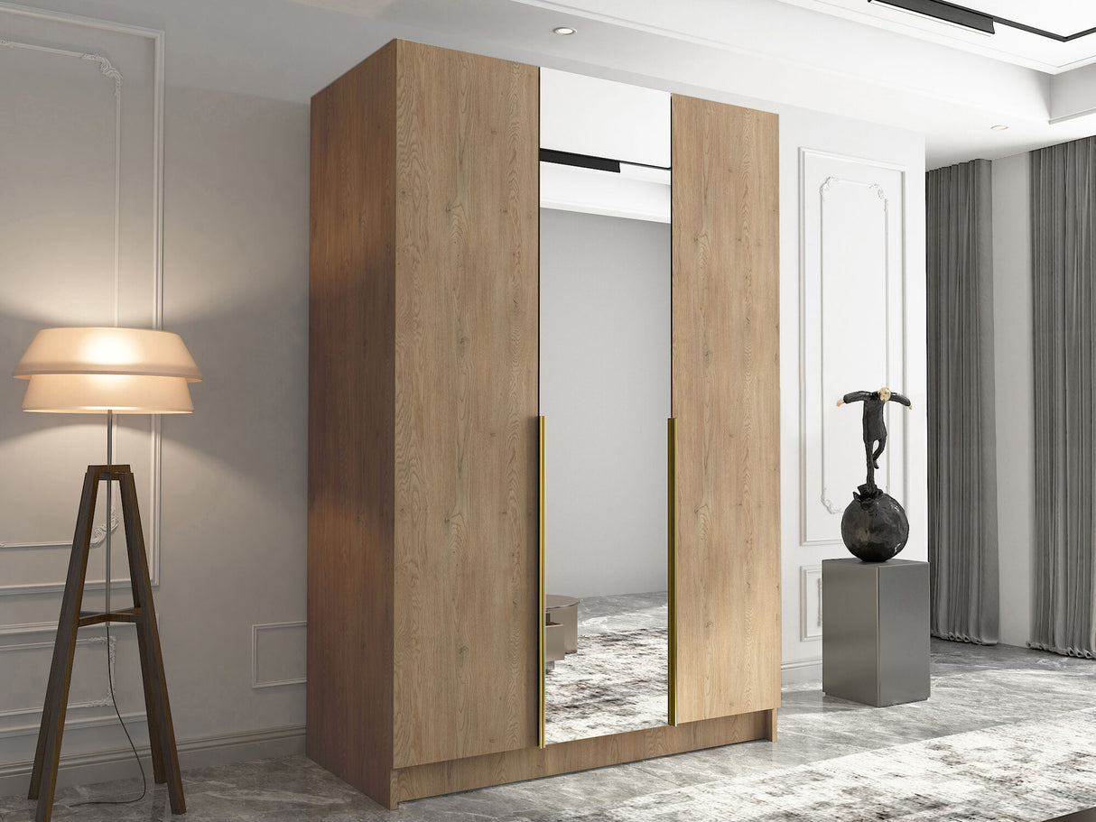 Gardróbszekrény Szafa CALIA II, Szín: Fényes fa + Aranysárga