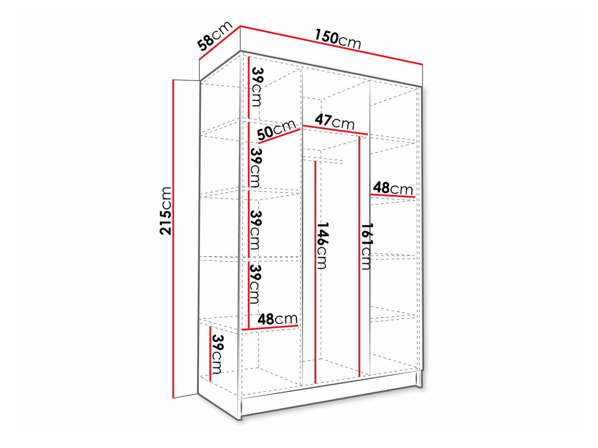 Gardróbszekrény Szafa CALIA II, Szín: Fényes fa + Fekete