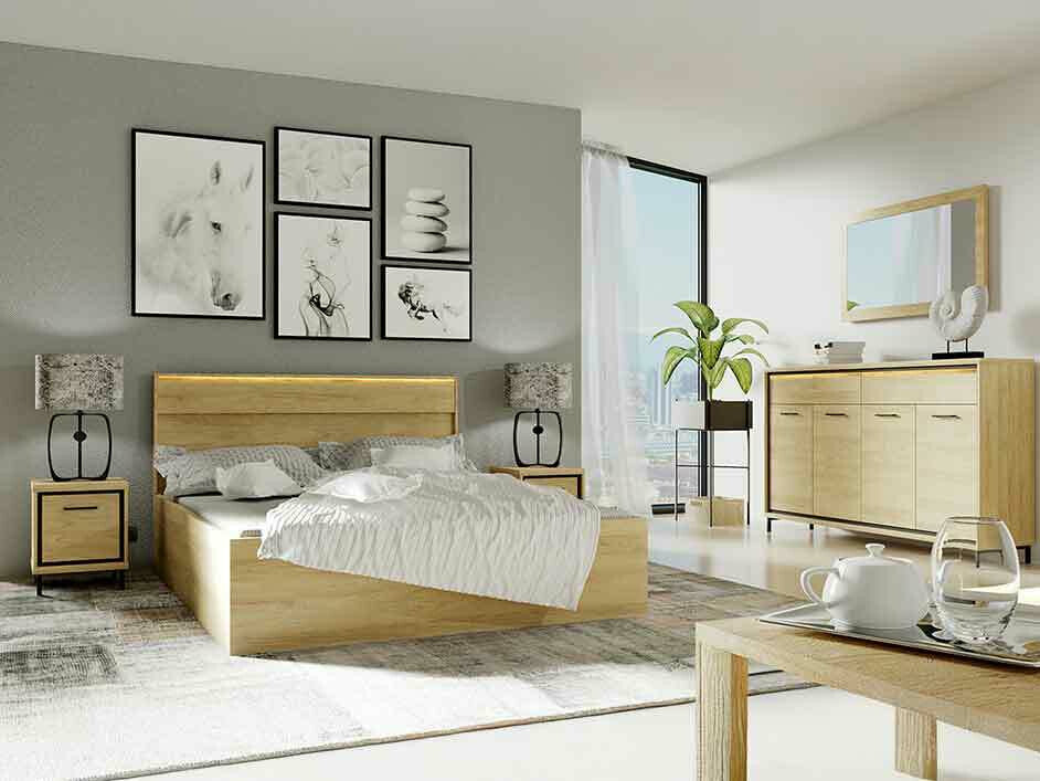 Hálószoba garnitúra MEDIOLAN I (Sarged I), Szín: Fényes fa, Led világítás: Nem, Lábak: Igen