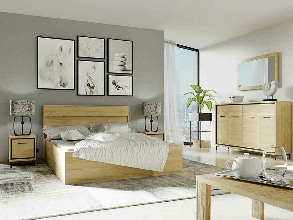 Hálószoba garnitúra MEDIOLAN I (Sarged I), Szín: Fényes fa, Led világítás: Igen, Lábak: Igen