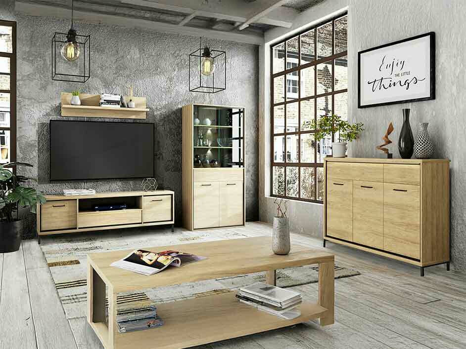 Nappali szett MEDIOLAN III (Sarged III), Szín: Fényes fa, Led világítás: Igen, Lábak: Igen