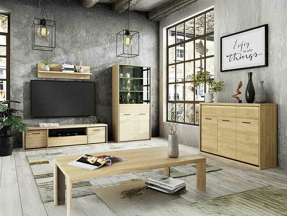 Nappali szett MEDIOLAN III (Sarged III), Szín: Fényes fa, Led világítás: Igen, Lábak: Nem