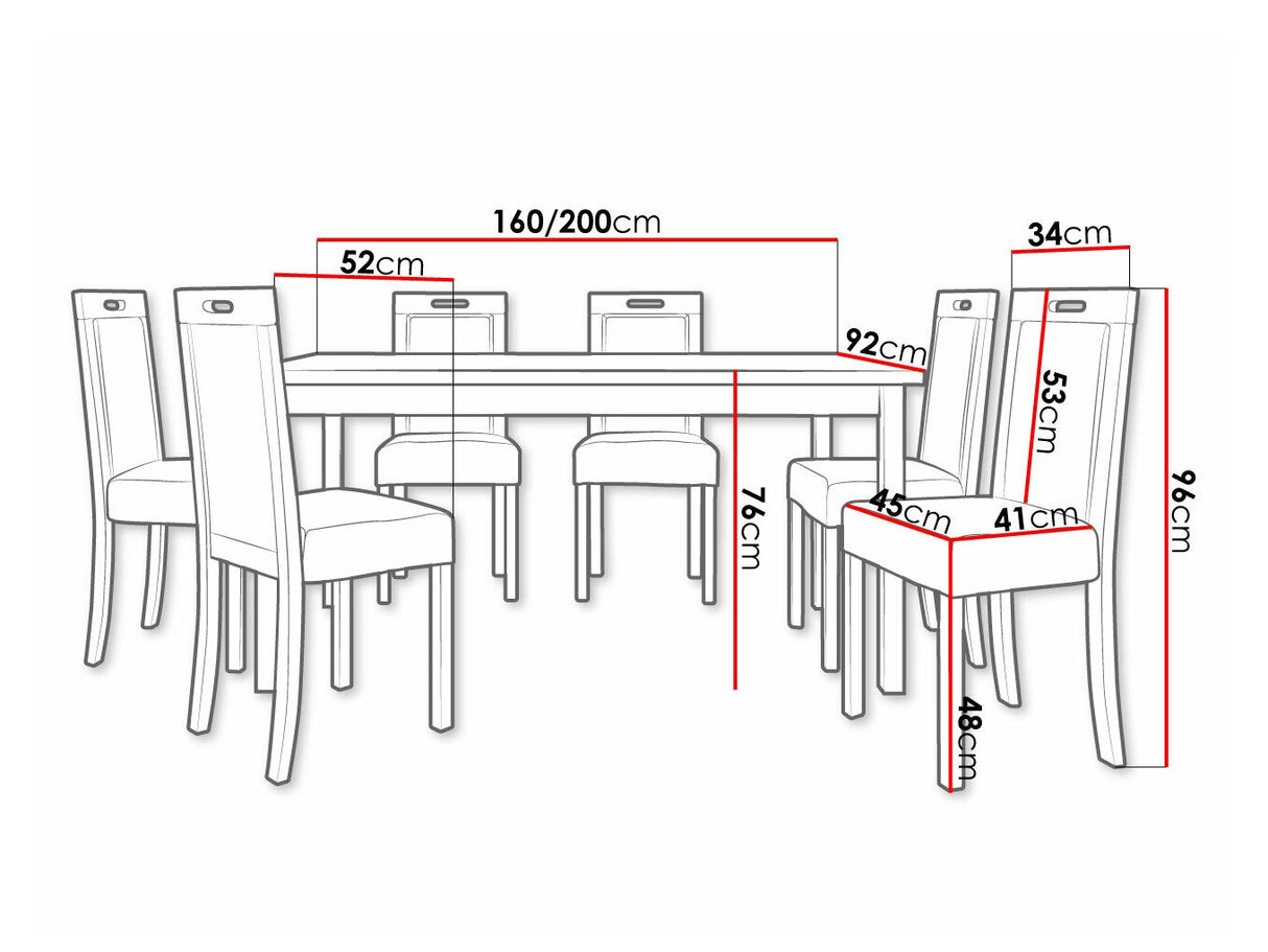 Étkezőgarnitúra 03 (MODENA 2 + ROMA 5), Fa színe: Fehér, Kárpit: Soro 28