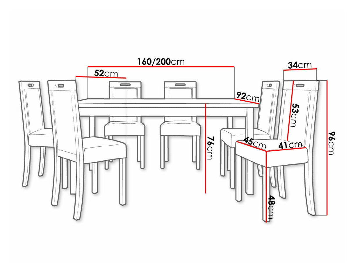 Étkezőgarnitúra 03 (MODENA 2 + ROMA 5), Fa színe: Fehér, Kárpit: Zetta 300