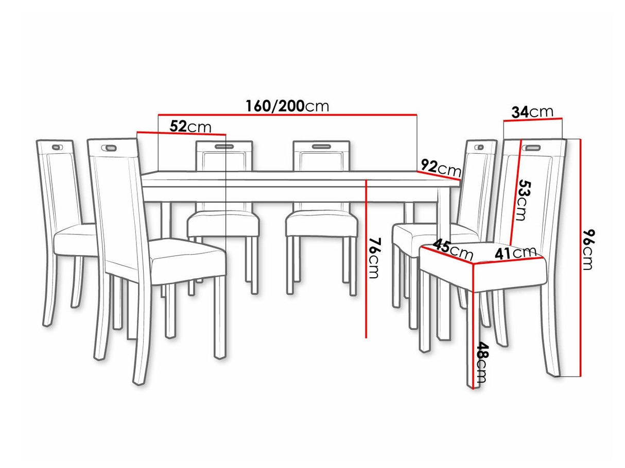 Étkezőgarnitúra 03 (MODENA 2 + ROMA 5), Fa színe: Dió, Kárpit: Zetta 300