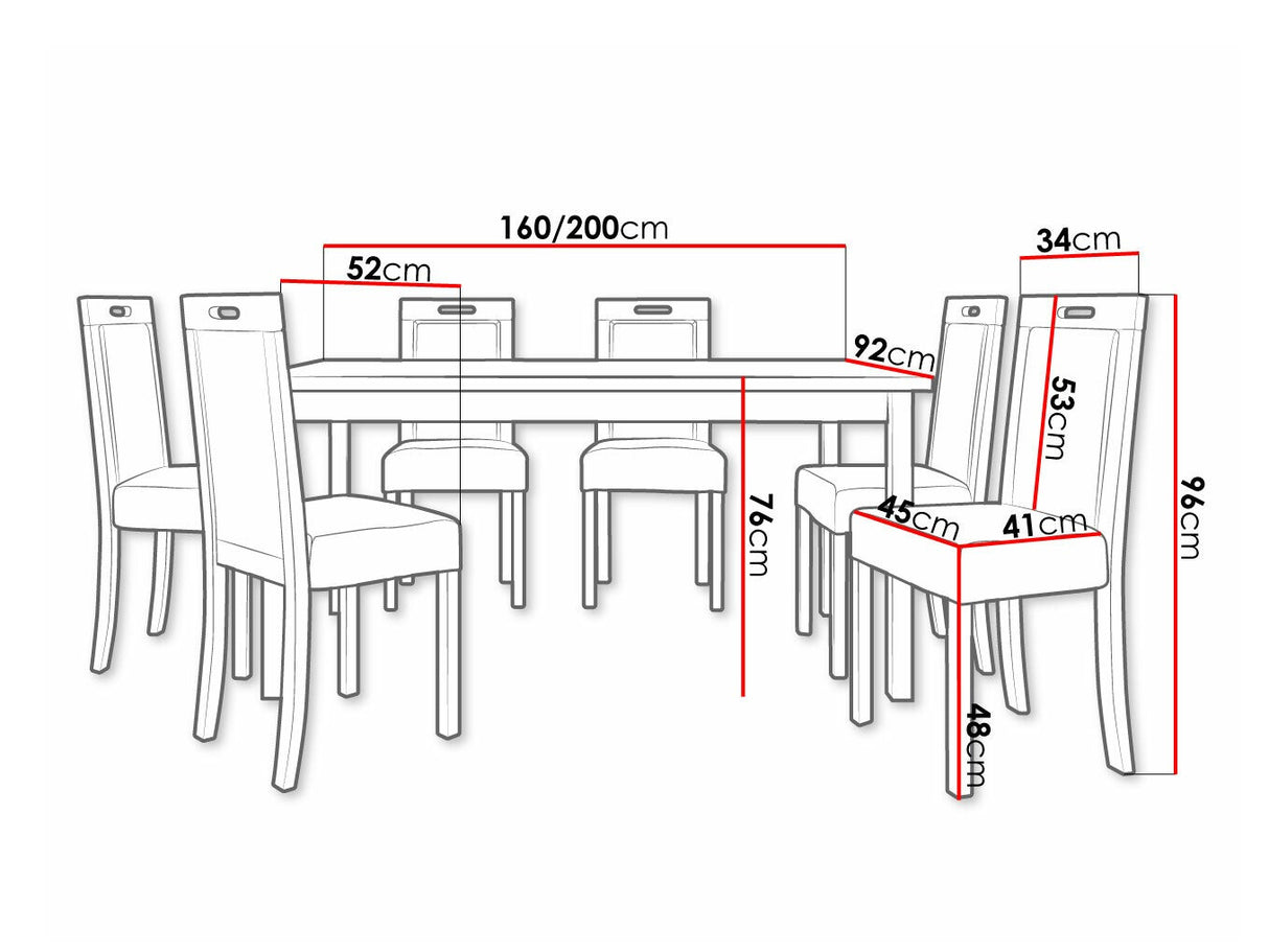 Étkezőgarnitúra 03 (MODENA 2 + ROMA 5), Fa színe: Sonoma tölgy, Kárpit: Zetta 297