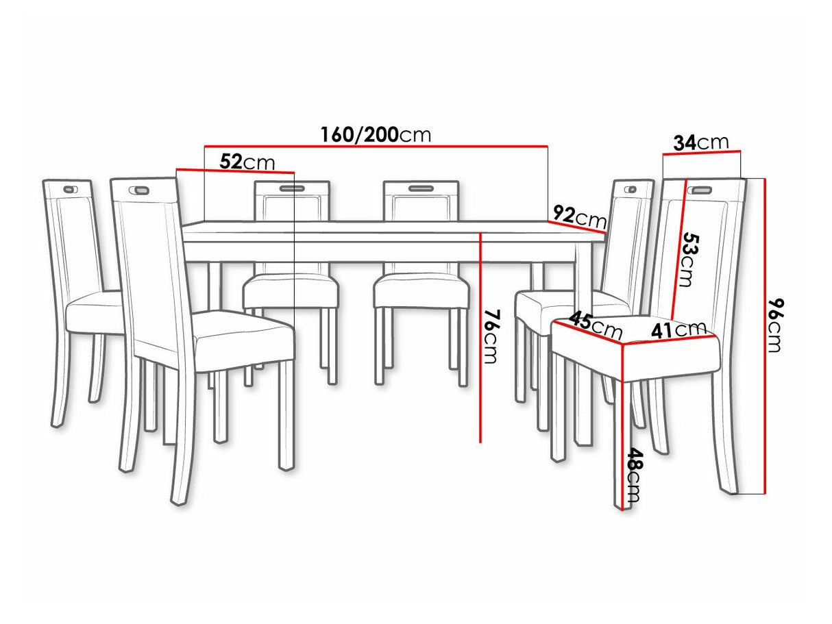Étkezőgarnitúra 03 (MODENA 2 + ROMA 5), Fa színe: Sonoma tölgy, Kárpit: Soro 28