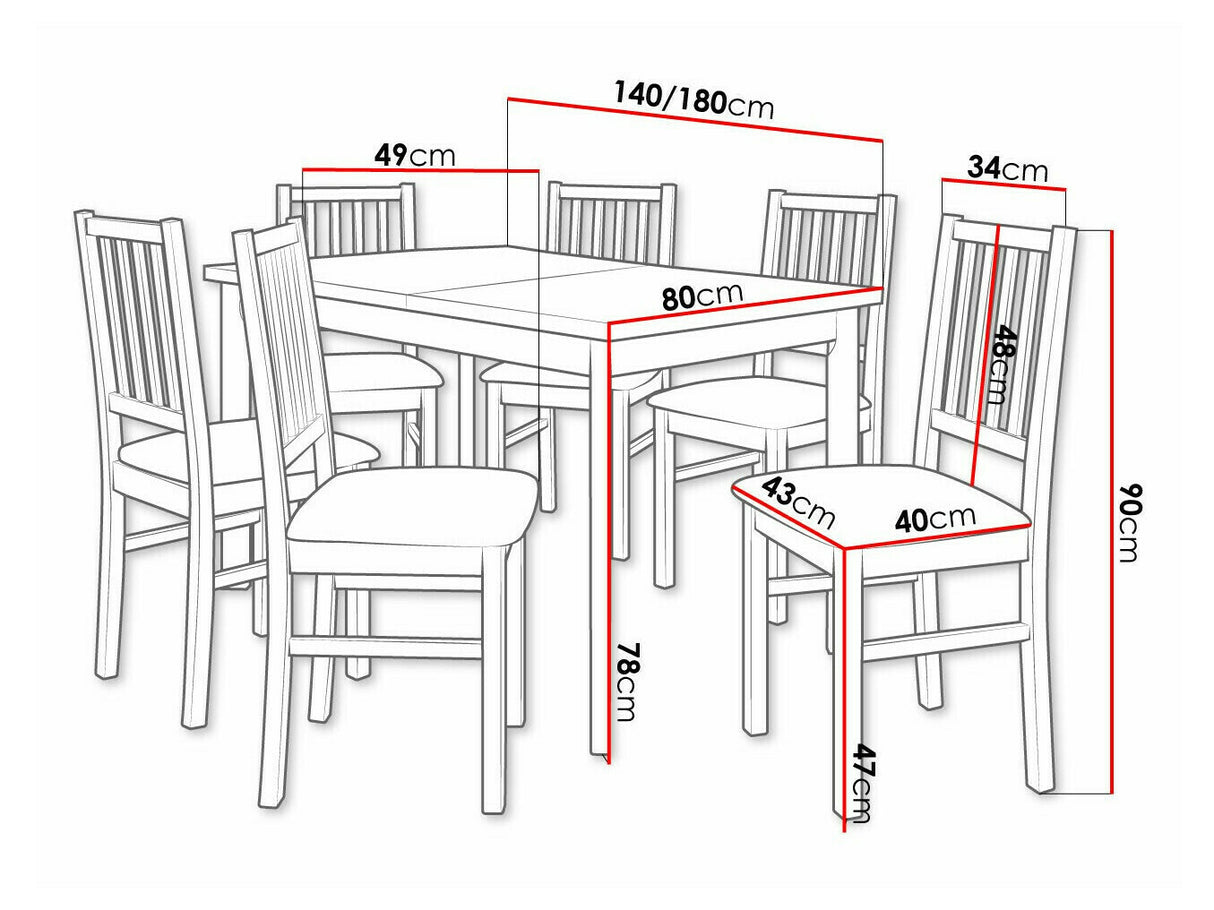Étkezőgarnitúra 15 (MODENA 1P + NILO 7), Fa színe: Fehér, Kárpit: Soro 28