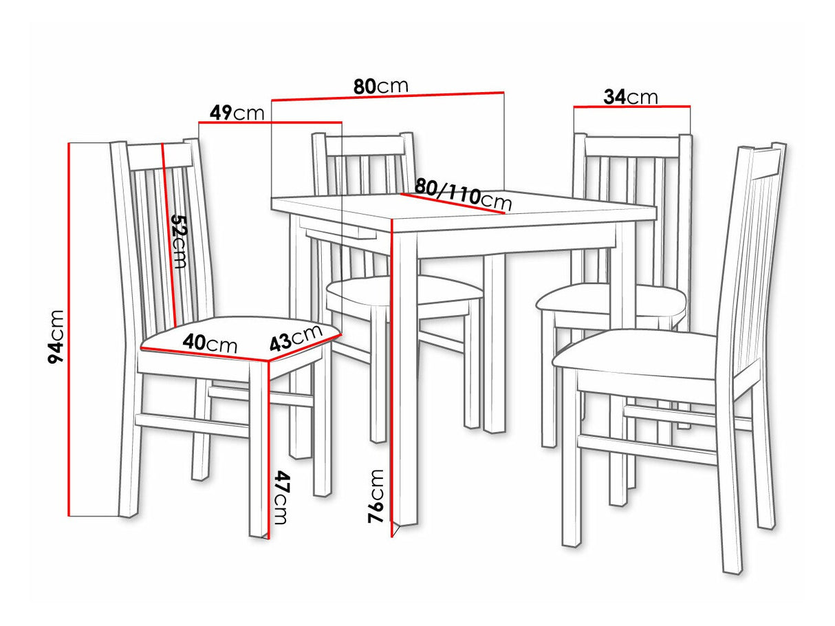 Étkezőgarnitúra 14 (MAX 7 + BOS 10), Fa színe: Fehér, Kárpit: Zetta 297