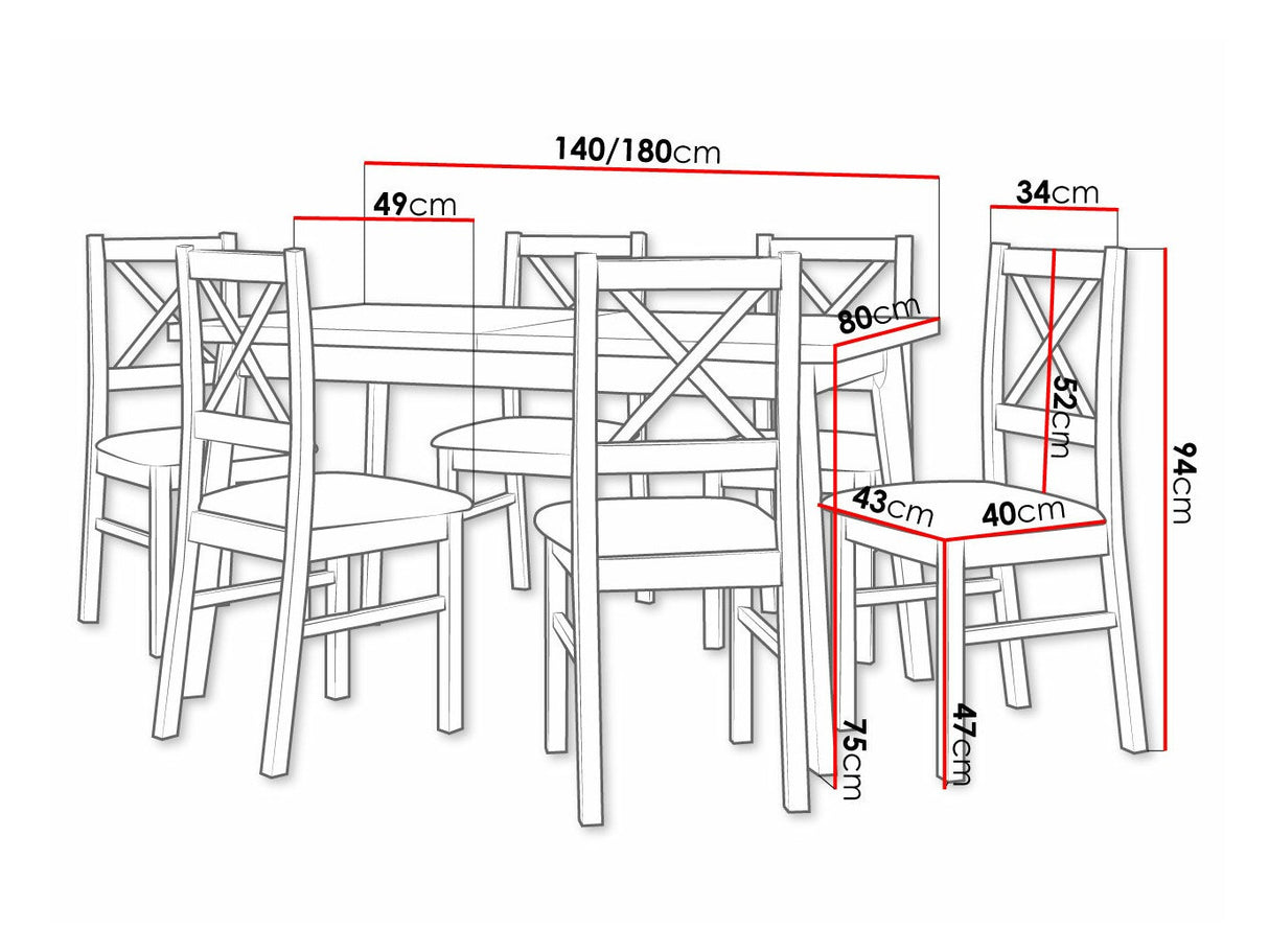 Étkezőgarnitúra 11 (OSLO 5 + NILO 10), Fa színe: Fehér, Kárpit: Zetta 297