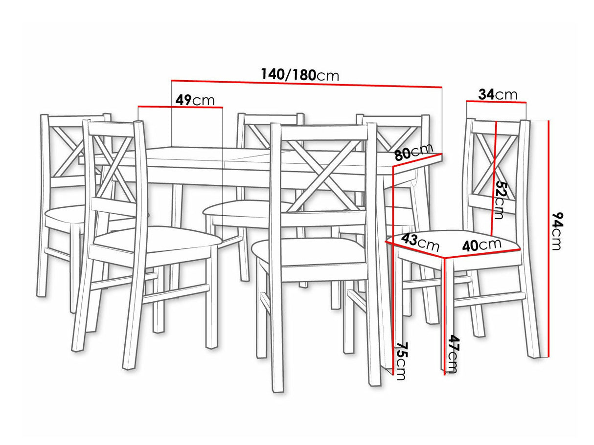 Étkezőgarnitúra 11 (OSLO 5 + NILO 10), Fa színe: Fehér, Kárpit: Hygge 20