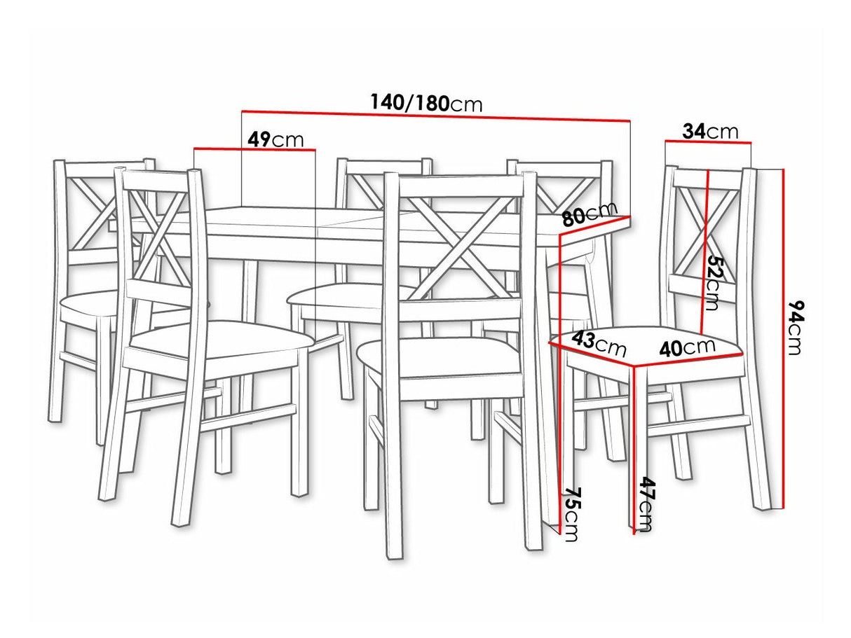 Étkezőgarnitúra 11 (OSLO 5 + NILO 10), Fa színe: Fehér, Kárpit: Soro 28
