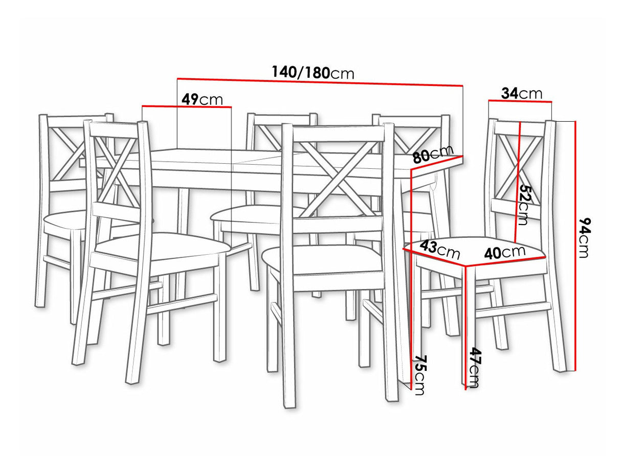 Étkezőgarnitúra 11 (OSLO 5 + NILO 10), Fa színe: Fehér, Kárpit: Zetta 300