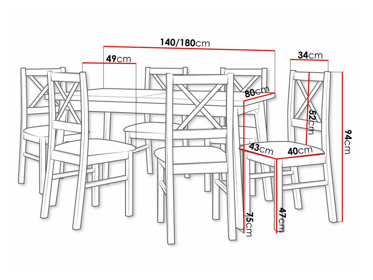 Étkezőgarnitúra 11 (OSLO 5 + NILO 10), Fa színe: Fekete, Kárpit: Zetta 297