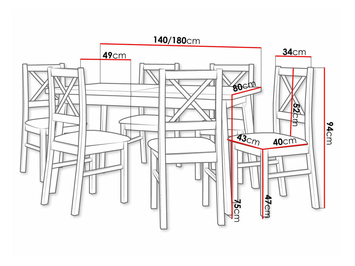 Étkezőgarnitúra 11 (OSLO 5 + NILO 10), Fa színe: Fekete, Kárpit: Hygge 20