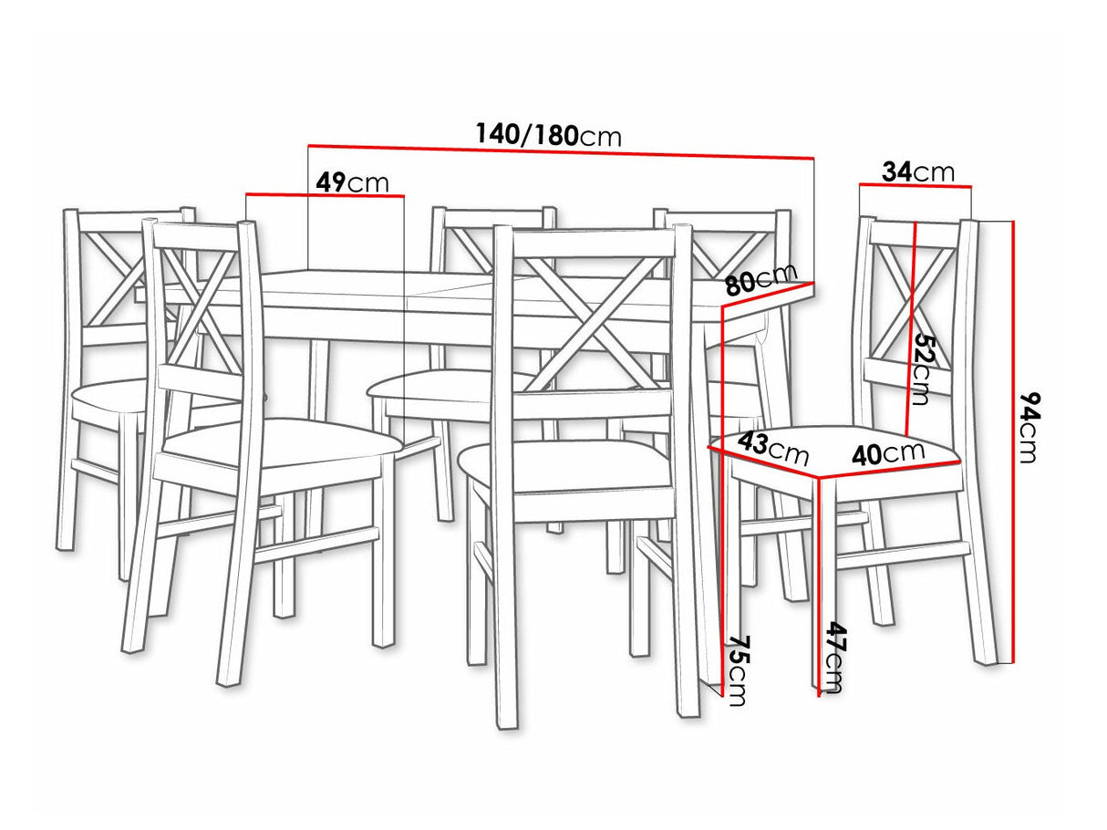 Étkezőgarnitúra 11 (OSLO 5 + NILO 10), Fa színe: Fekete, Kárpit: Zetta 300