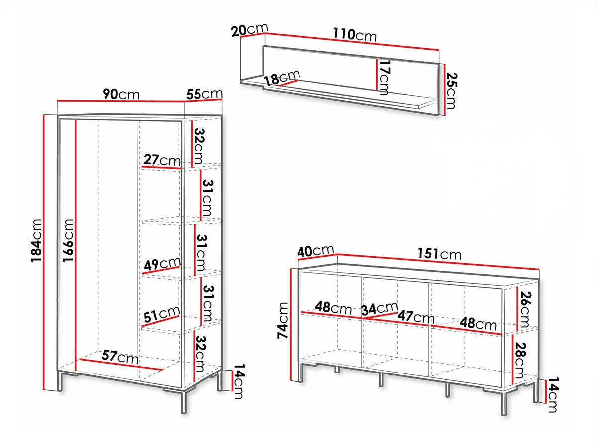 Nappali szett Meble MERCI II Czarny mat/Dąb Artisan/Czarny mat