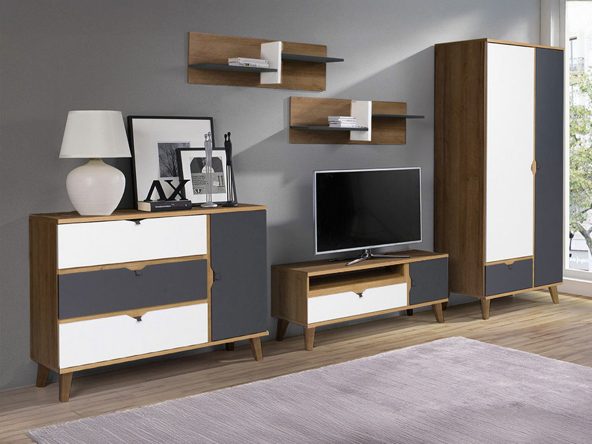 Nappali szett MEMONE (Temero II), Szín: Arany tölgy + Grafit + Fehér