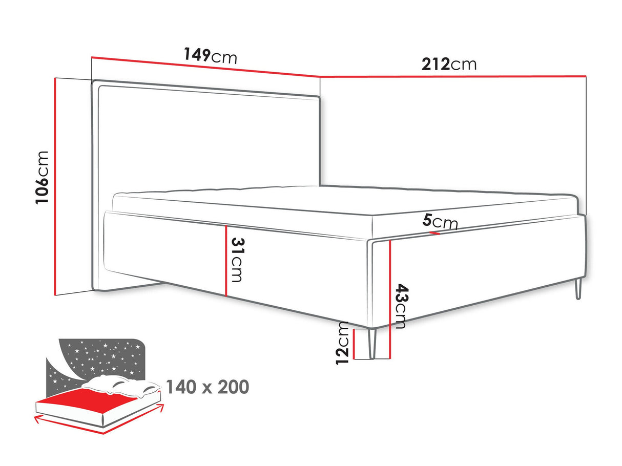 Ágy Łoże tapicerowane PURETTA, Szín: Poso 110, Alvó felület mérete: 140 x 200 cm