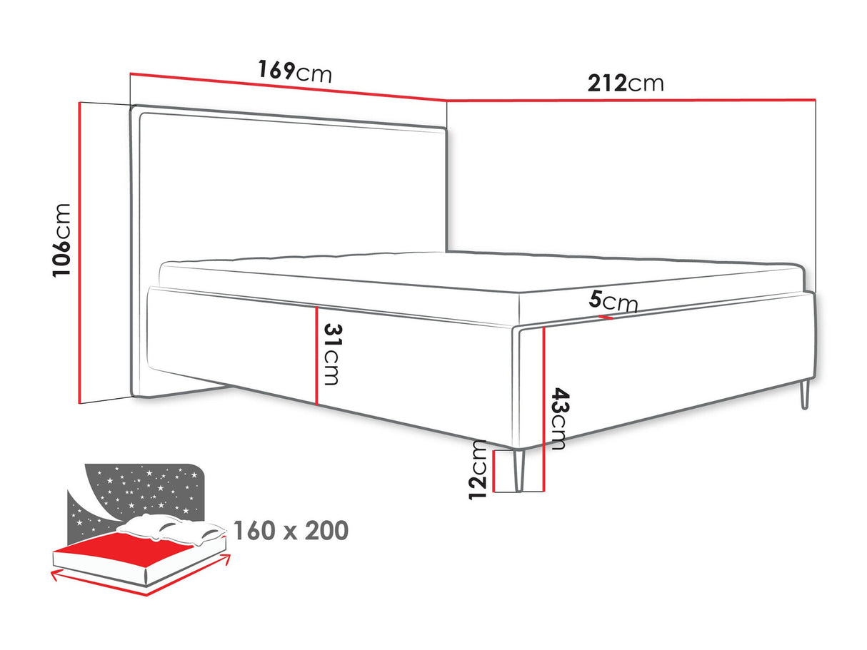 Ágy Łoże tapicerowane PURETTA, Szín: Poso 110, Alvó felület mérete: 160 x 200 cm
