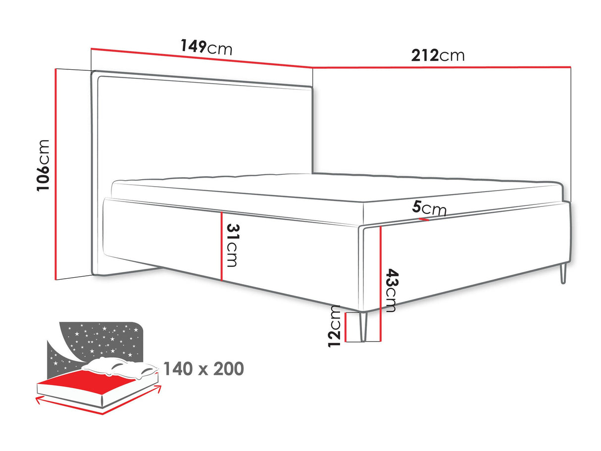 Ágy Łoże tapicerowane PURETTA, Szín: Poso 135, Alvó felület mérete: 140 x 200 cm