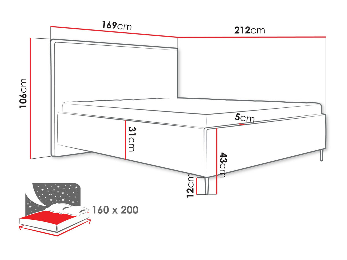 Ágy Łoże tapicerowane PURETTA, Szín: Poso 14, Alvó felület mérete: 160 x 200 cm