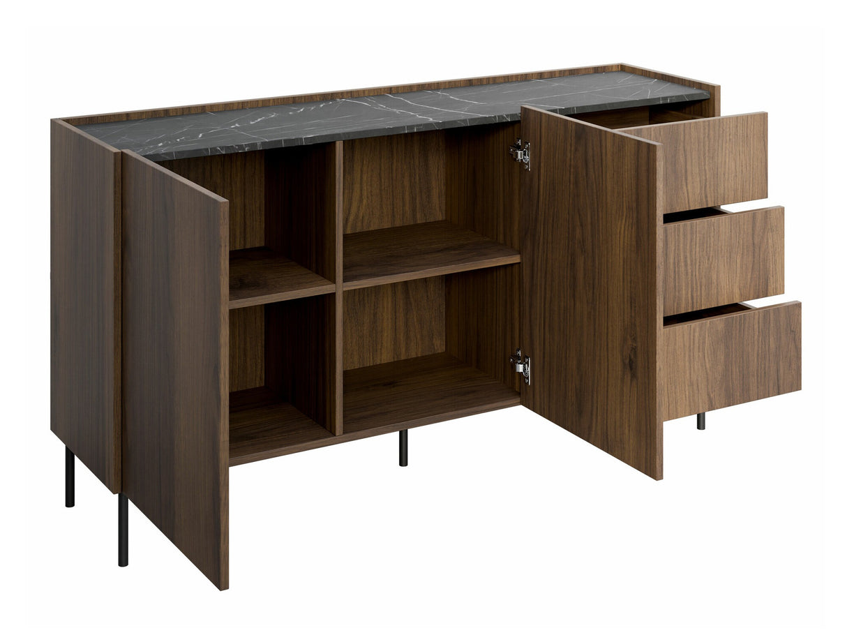 Komód Komoda TEWOS K160 3SZ Orzech Warmia/Marmur Czarny