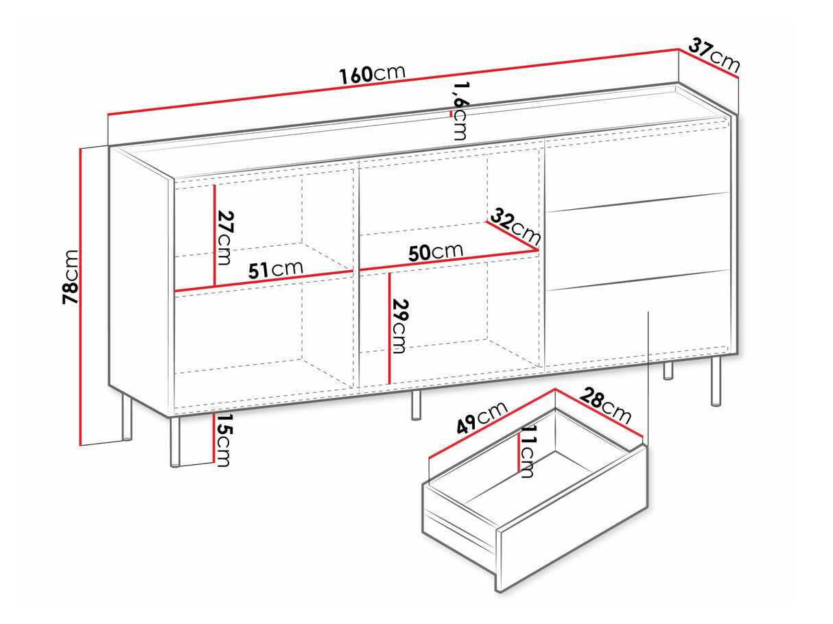 Komód Komoda TEWOS K160 3SZ Orzech Warmia/Marmur Czarny