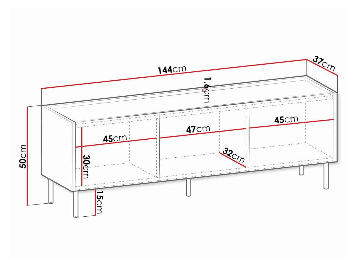 TV-állvány Szafka RTV TEWOS 144 Orzech Warmia/Marmur Czarny