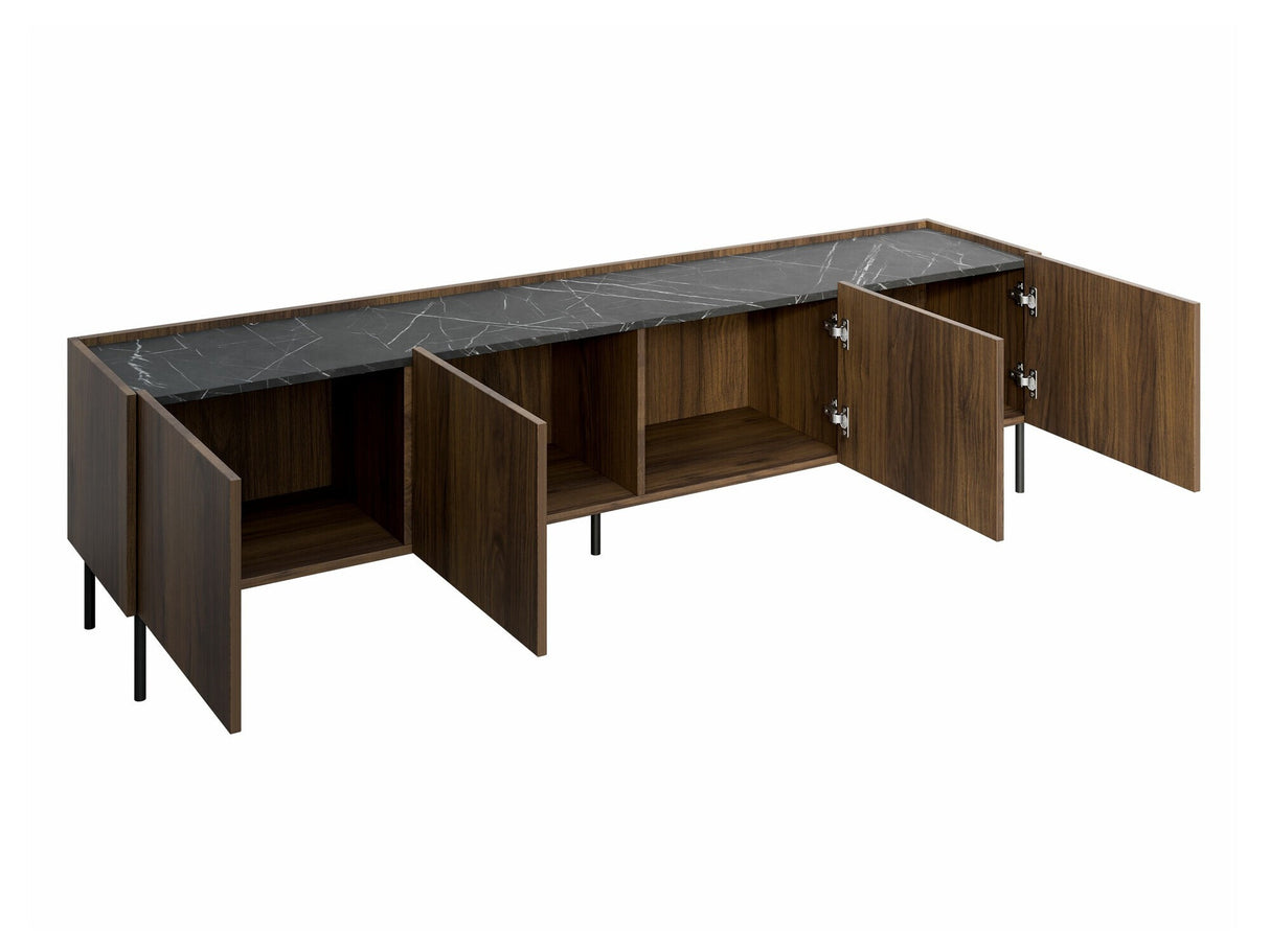 TV-állvány Szafka RTV TEWOS 200 4D Orzech Warmia/Marmur Czarny