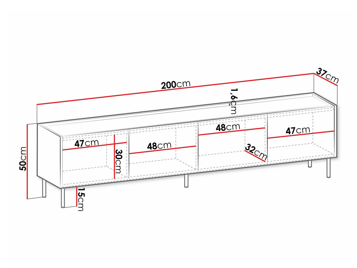 TV-állvány Szafka RTV TEWOS 200 4D Orzech Warmia/Marmur Czarny