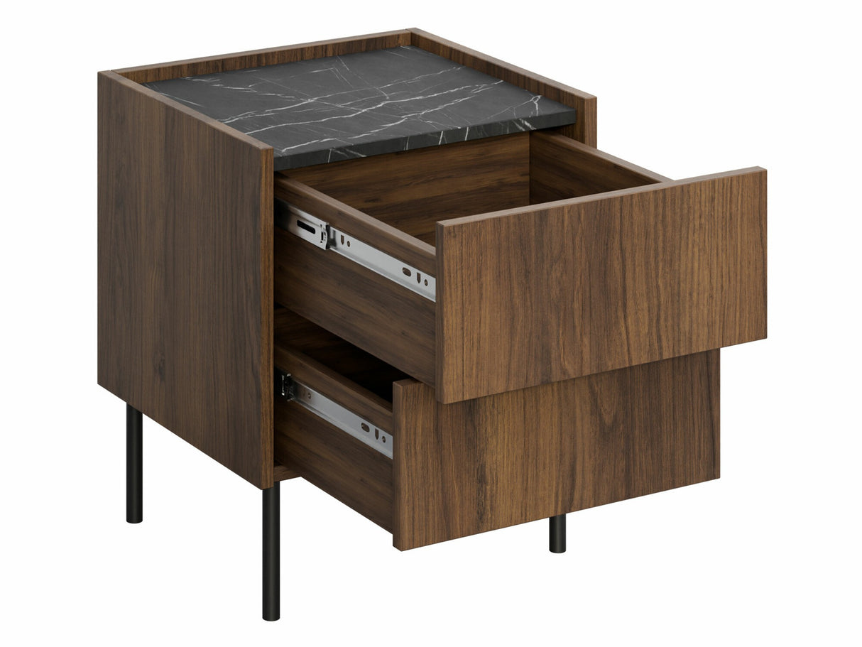 Éjjeliszekrény Stolik nemcny TEWOS S40 S2 Orzech Warmia/Marmur Czarny