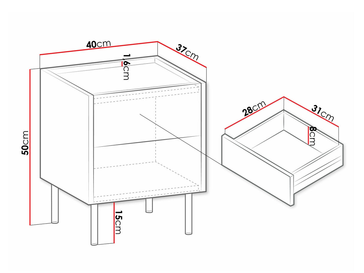 Éjjeliszekrény Stolik nemcny TEWOS S40 S2 Orzech Warmia/Marmur Czarny