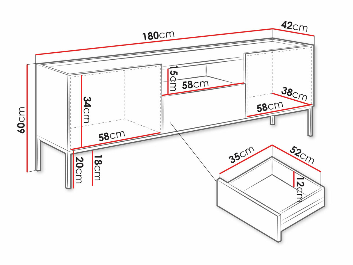 TV-állvány Szafka RTV COMO 180 2D1SZ, Szín: Artisan tölgy + Fekete