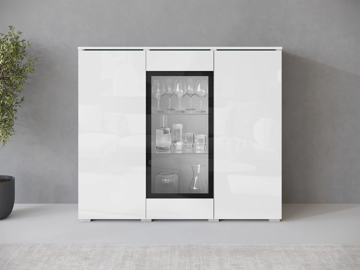 Szekrény Komoda VERA 120, Szín: Fehér + Fényes fehér, Led világítás: Nem