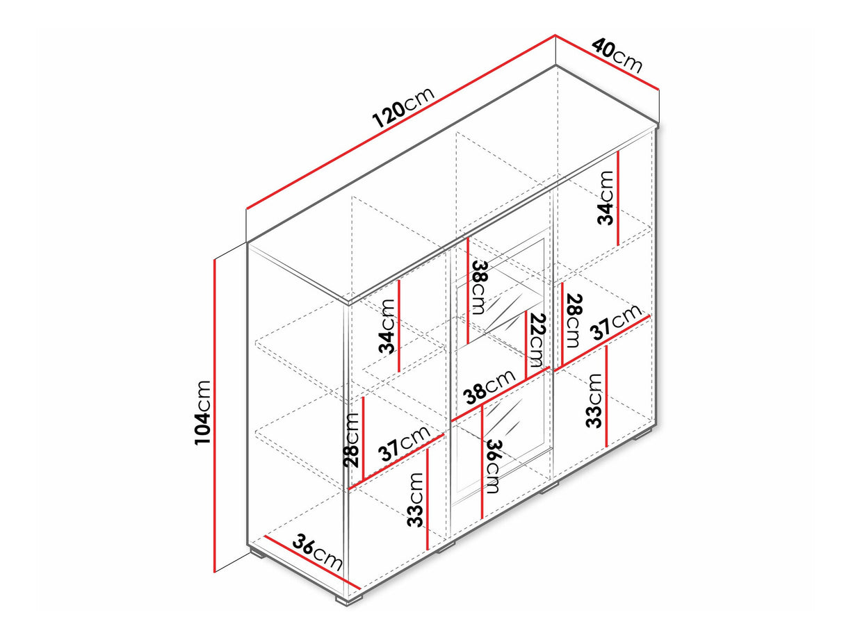 Szekrény Komoda VERA 120, Szín: Fehér + Fényes fehér, Led világítás: Nem