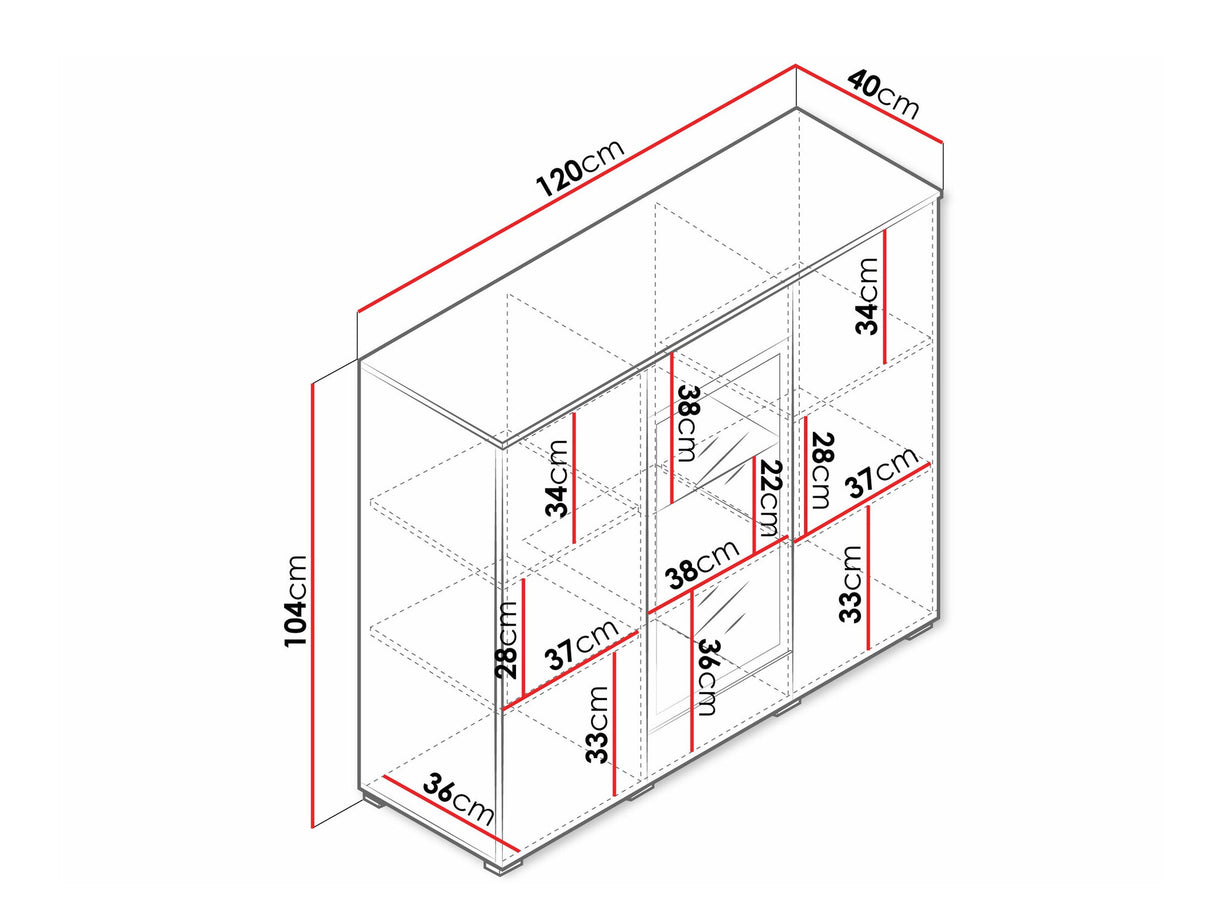 Szekrény Komoda VERA 120, Szín: Fehér + Fényes fehér, Led világítás: Igen