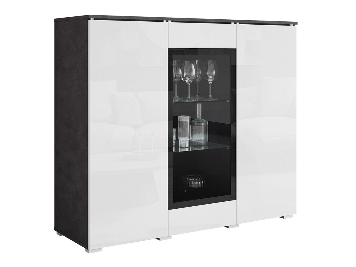 Szekrény Komoda VERA 120, Szín: Matera szürke + Fényes fehér, Led világítás: Nem