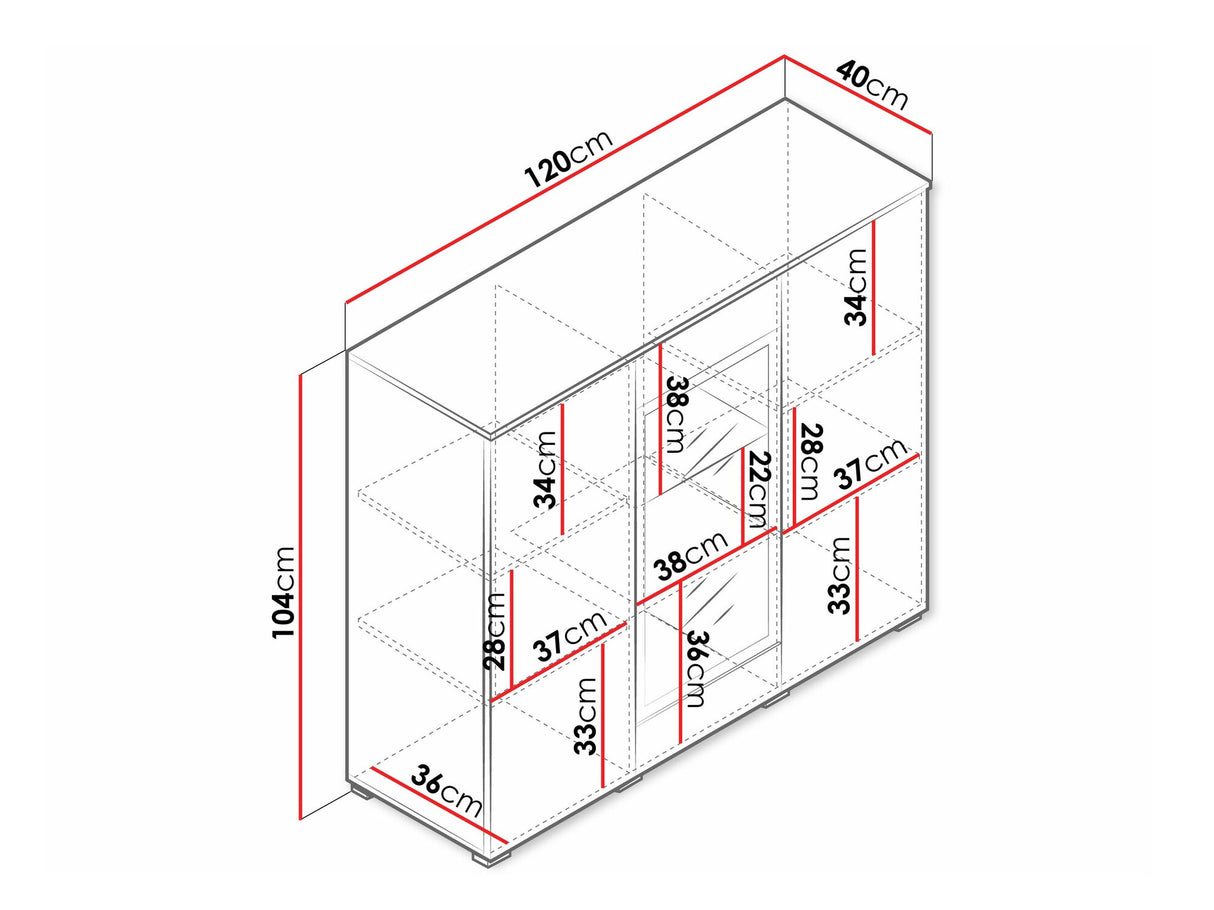 Szekrény Komoda VERA 120, Szín: Matera szürke + Fényes fehér, Led világítás: Nem