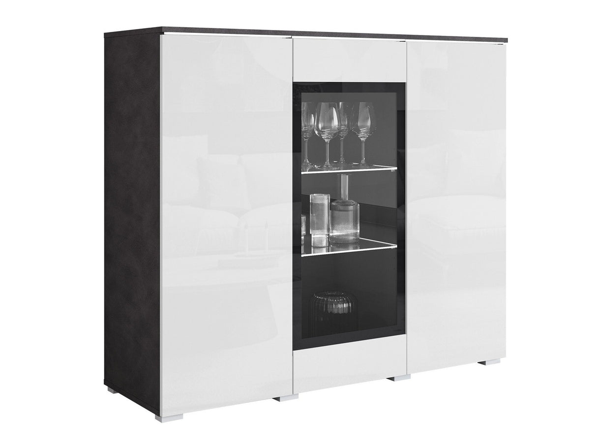 Szekrény Komoda VERA 120, Szín: Matera szürke + Fényes fehér, Led világítás: Igen