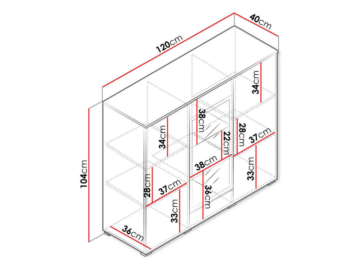 Szekrény Komoda VERA 120, Szín: Matera szürke + Fényes fehér, Led világítás: Igen