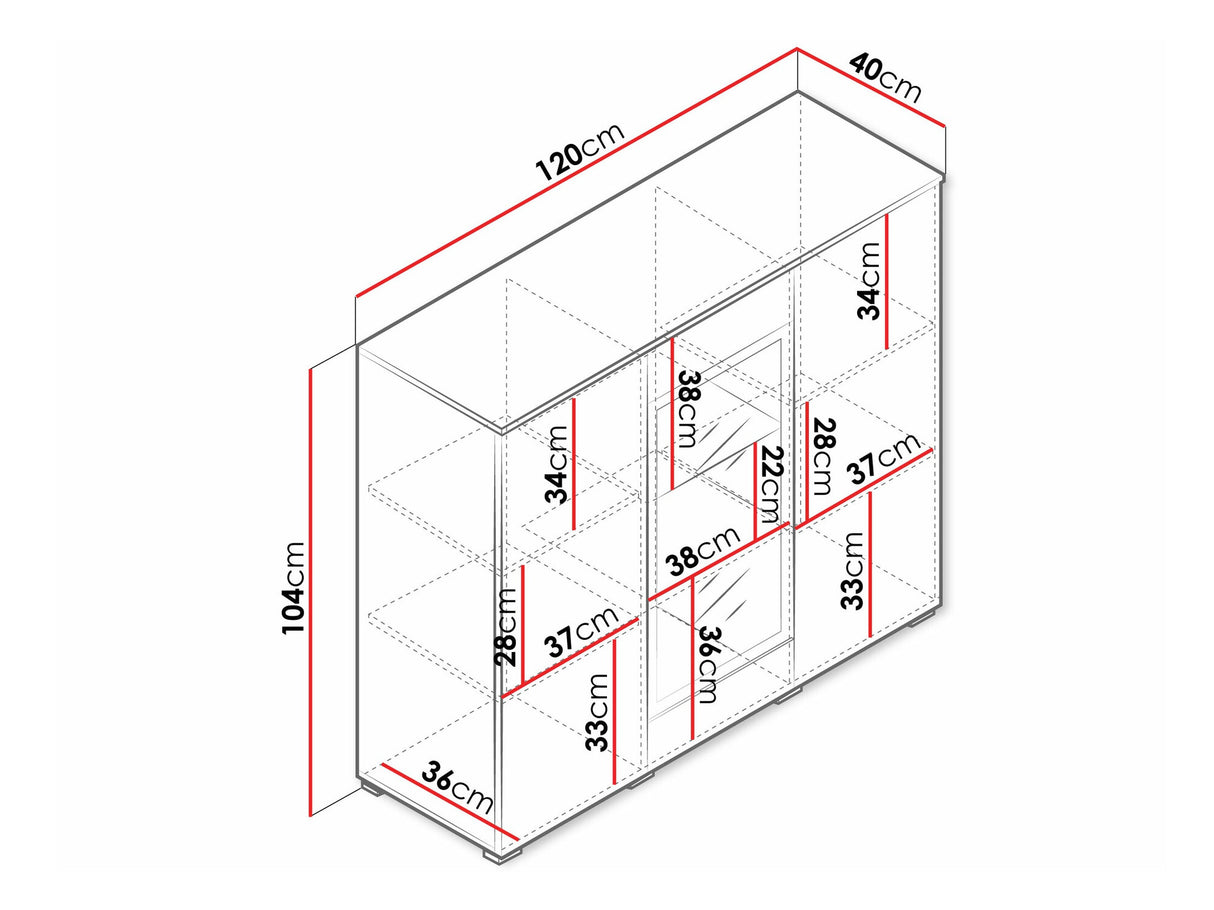 Szekrény Komoda VERA 120, Szín: Grafit, Led világítás: Nem