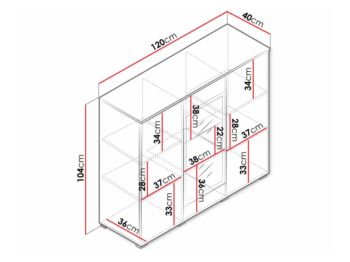 Szekrény Komoda VERA 120, Szín: Grafit, Led világítás: Igen