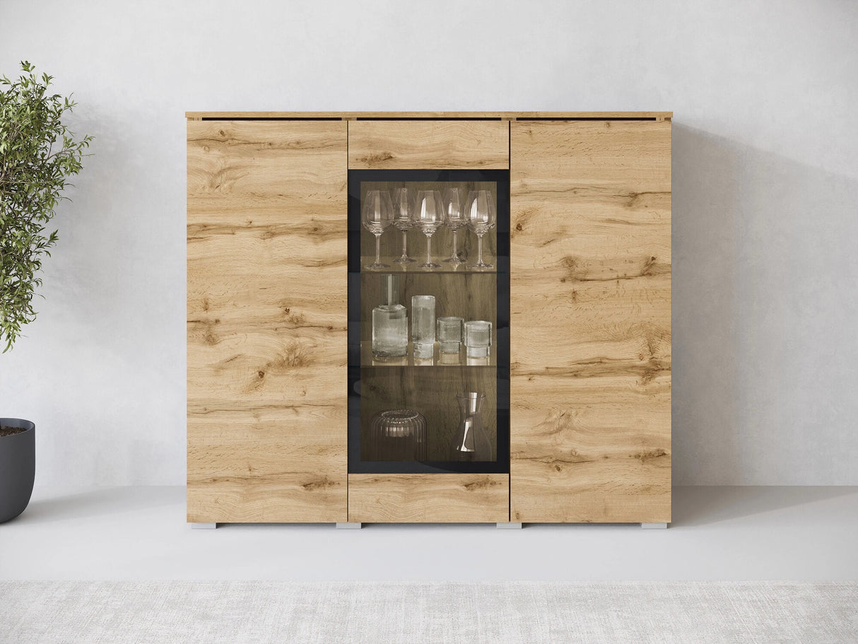 Szekrény Komoda VERA 120, Szín: Wotan tölgy, Led világítás: Nem