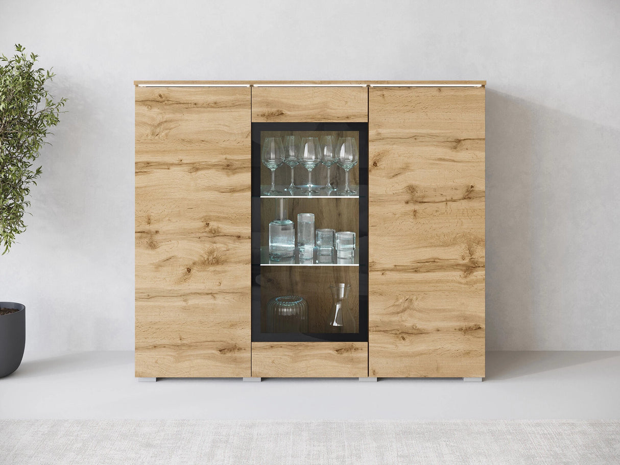 Szekrény Komoda VERA 120, Szín: Wotan tölgy, Led világítás: Igen